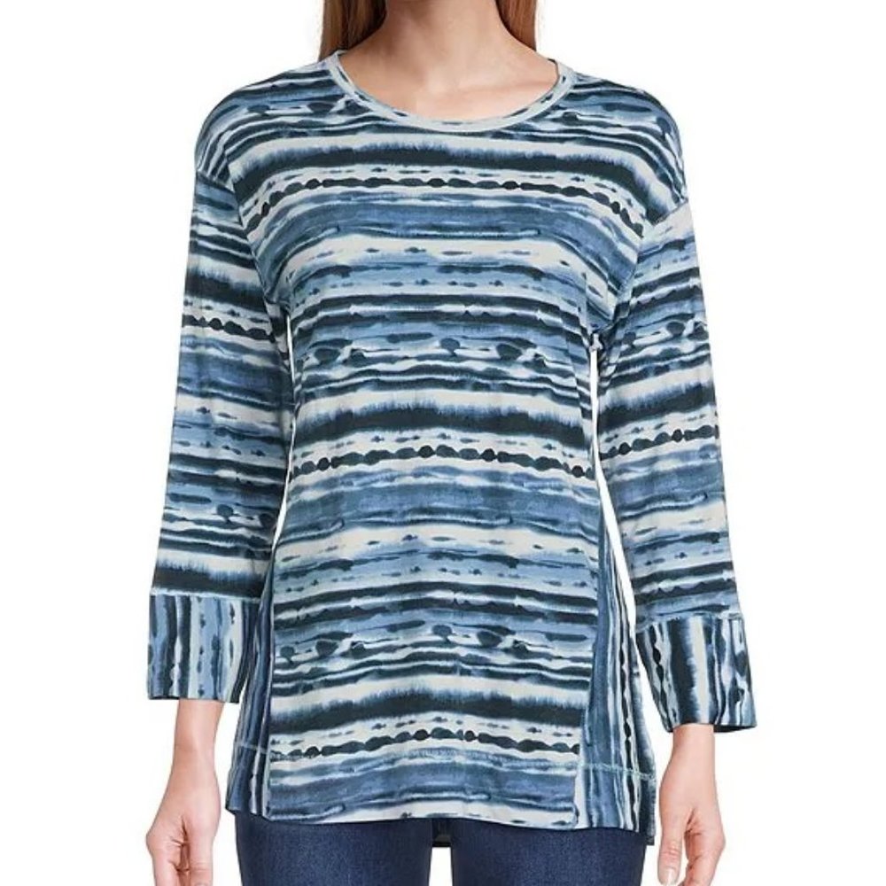 Westbound Women’s Petite Size Crew Neck ¾ Sleeve Striped Printed Knit Top NWT
